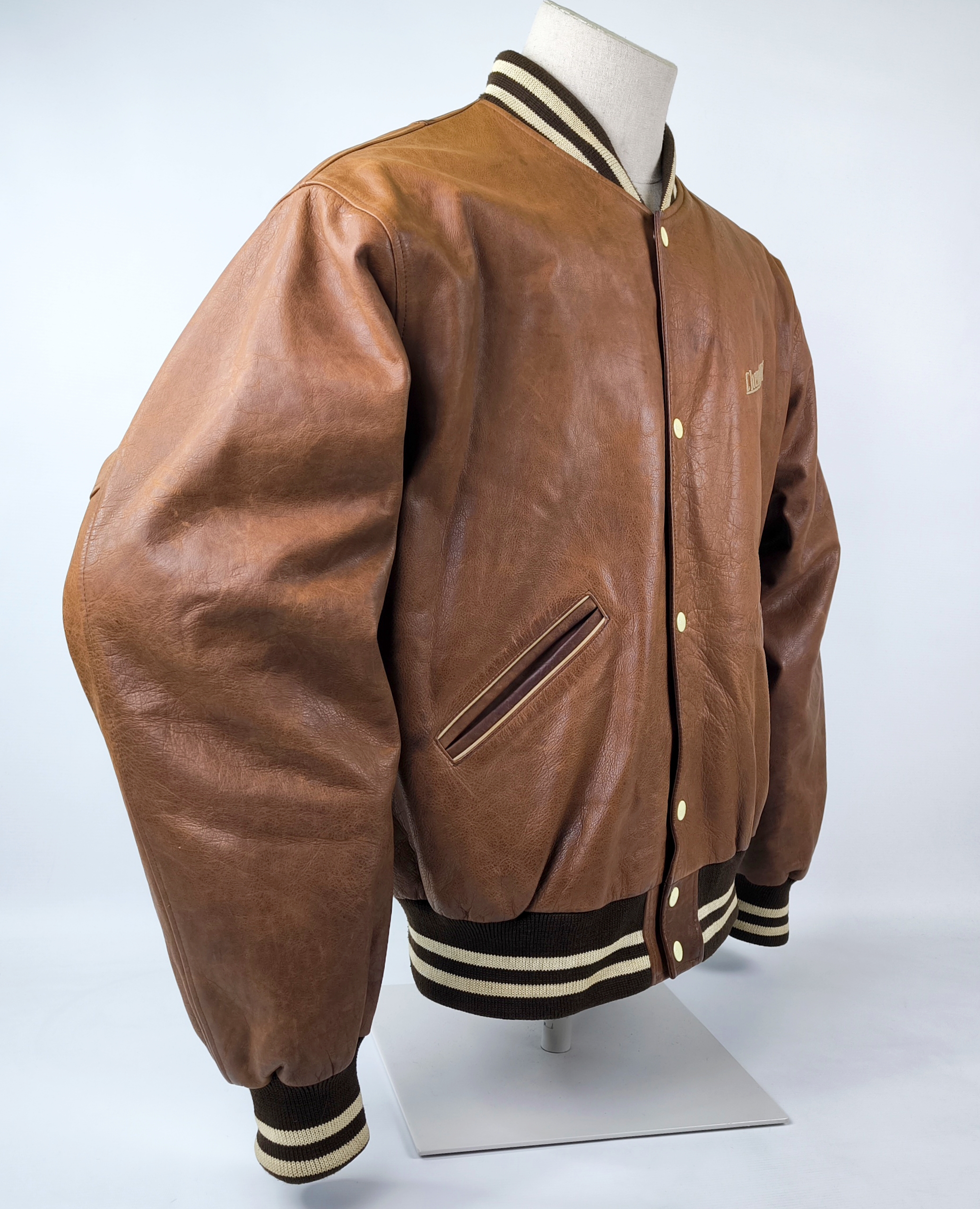 Chevignon Lederjacke braun Gr. XXL (XL) vintage 90s großes Rückenlogo