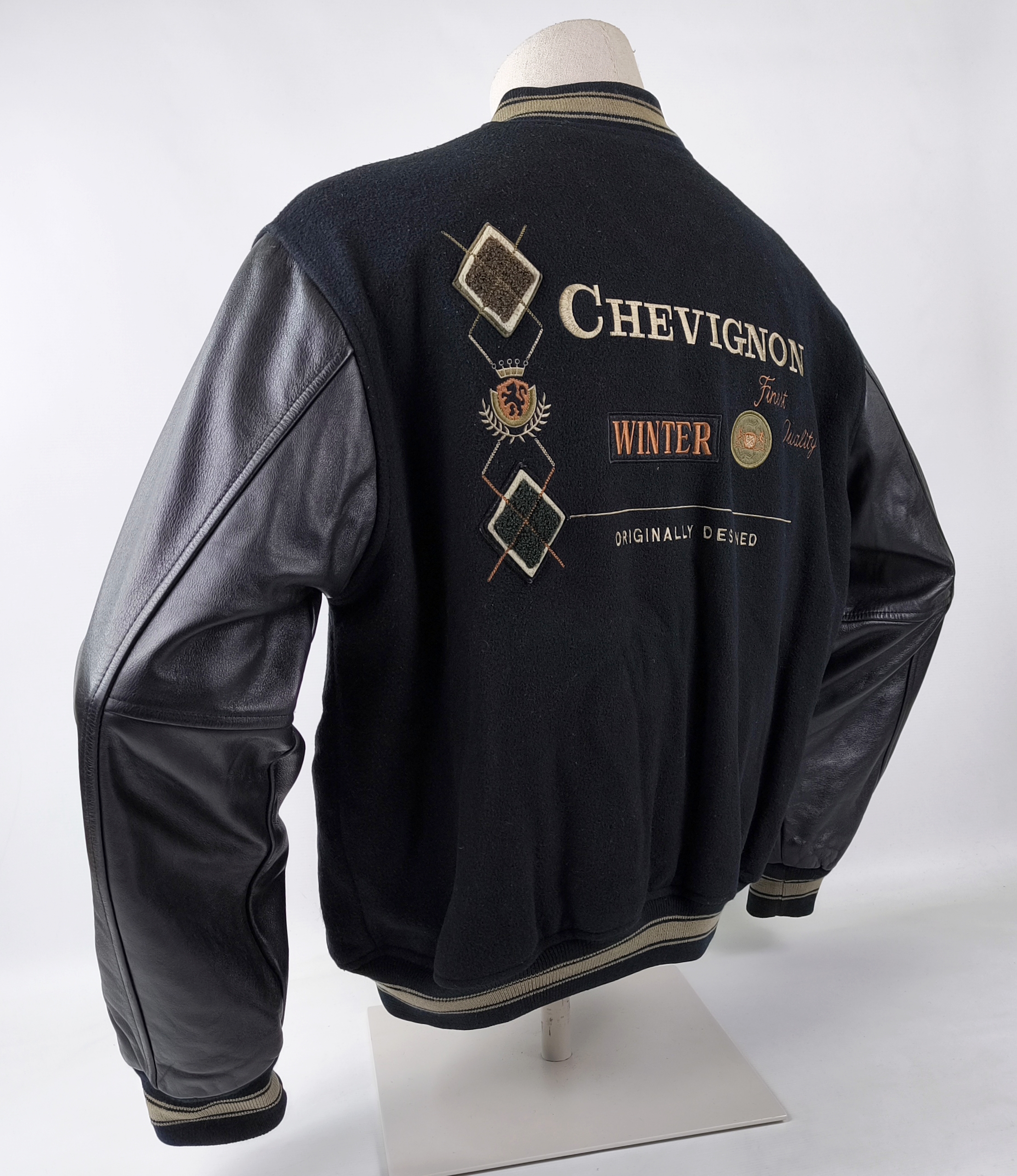Chevignon Jacke Winter Leder Wolle Mix schwarz Gr. XL (L) 80s 90s vintage