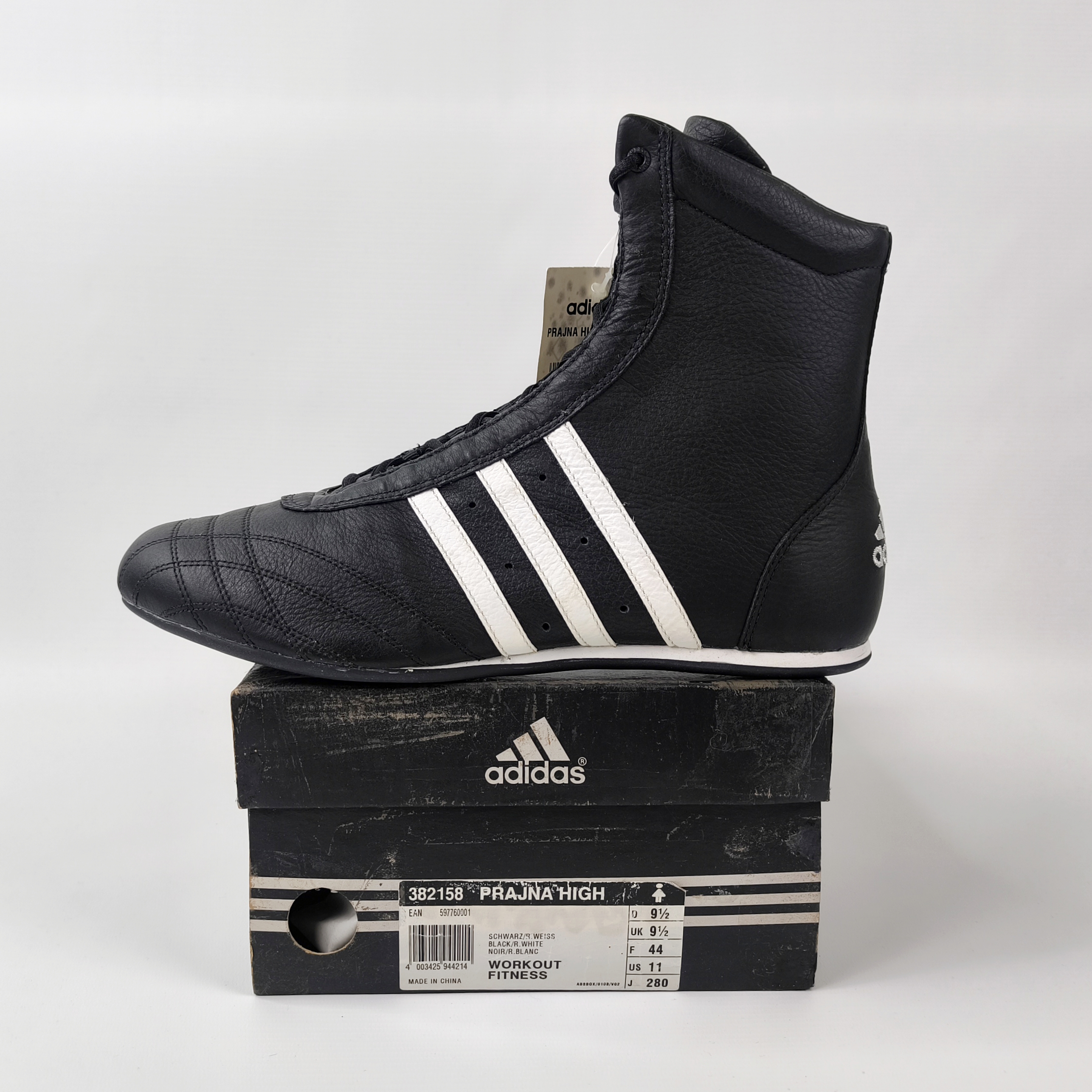 adidas Prajna High Schuhe EUR 44 UK 9.5 aus 2003 Leder schwarz 382158 neu