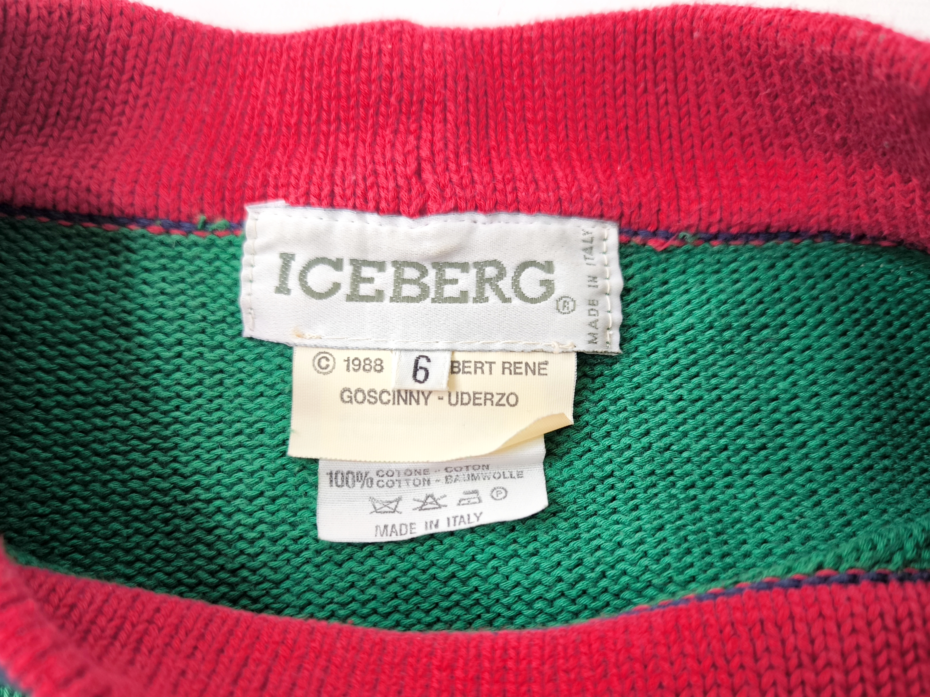 Iceberg Strick Pullover Asterix ICE grün Gr. VI (XL) Italy vintage 1988