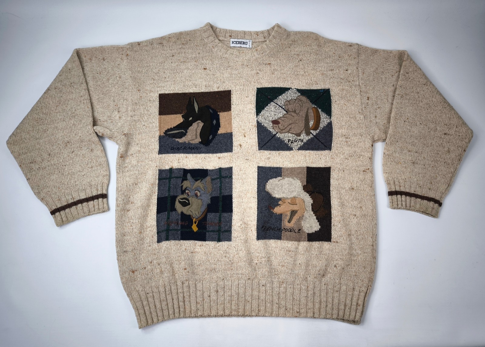 Iceberg Pullover Pluto and friends Gr. V (L) Strick natur meliert vintage 90s