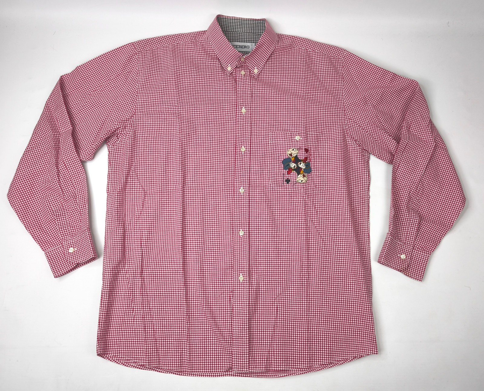Iceberg Hemd Joker rot / weiß kariert Gr. XL Italy 90s Button-Down