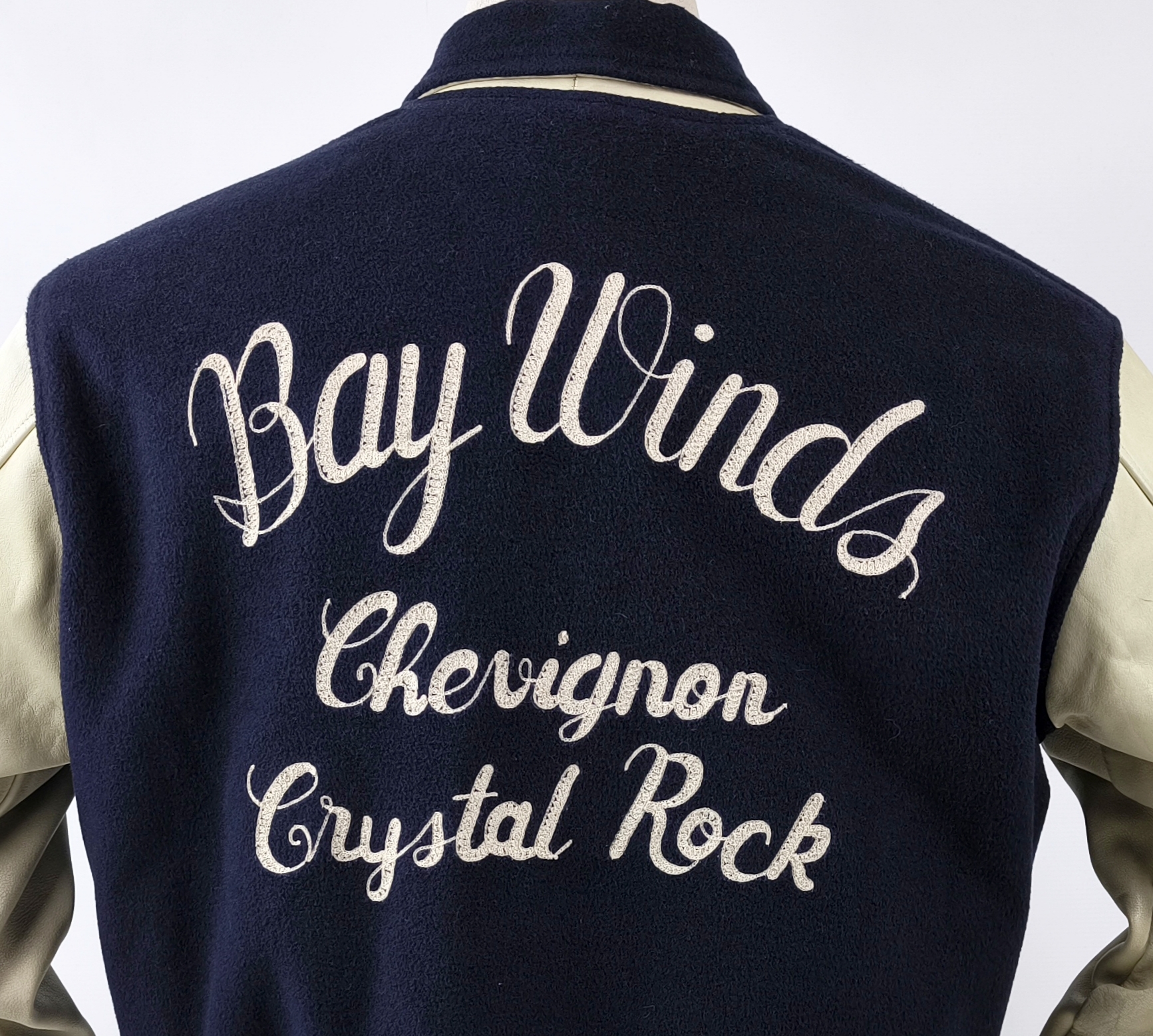 Chevignon Jacke College Bay Winds dunkelblau creme Gr. M Wolle Leder Mix 80s