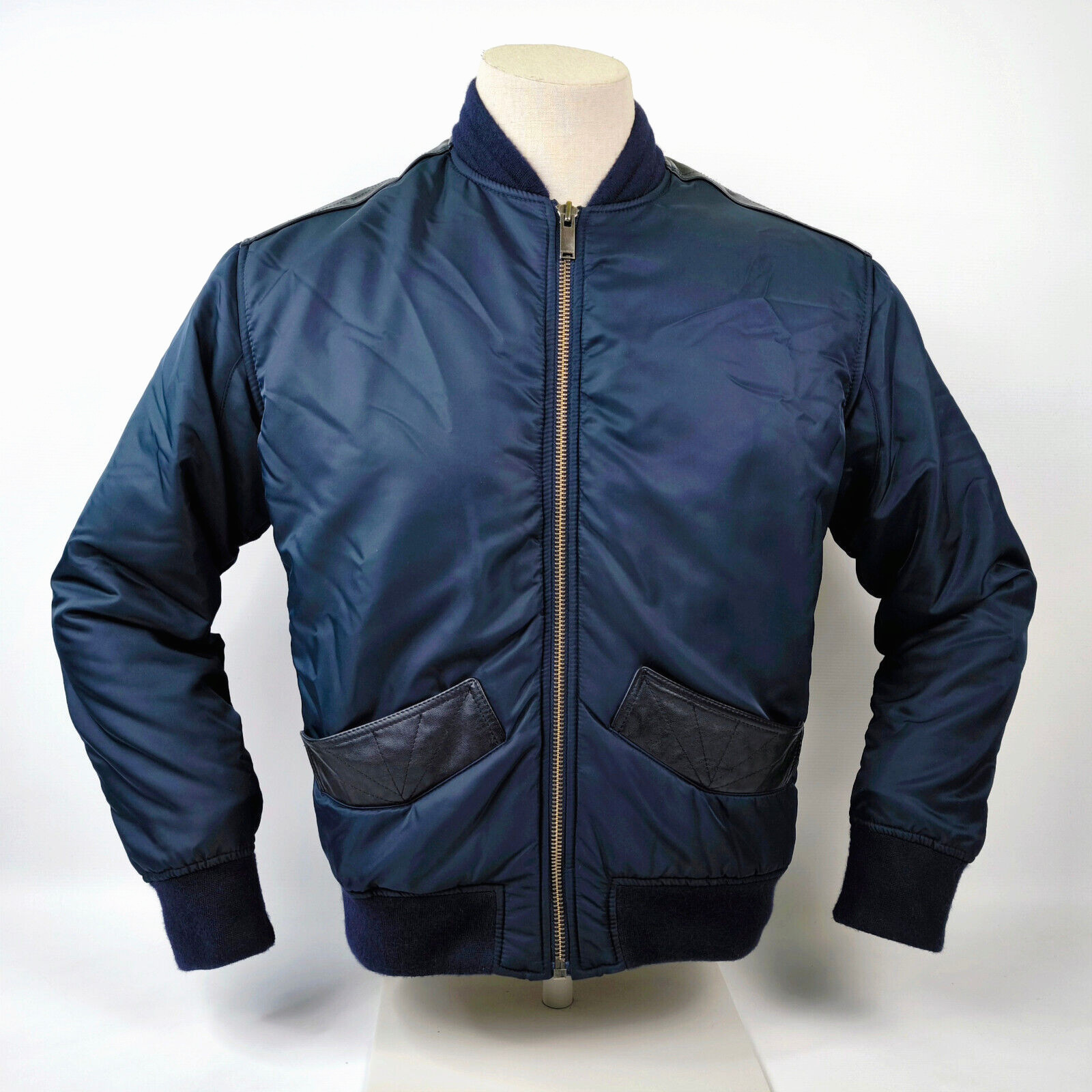 Chevignon Jacke Lunar Bomberjacke dunkelblau Gr. M Lamm Ledereinsätze Uranus