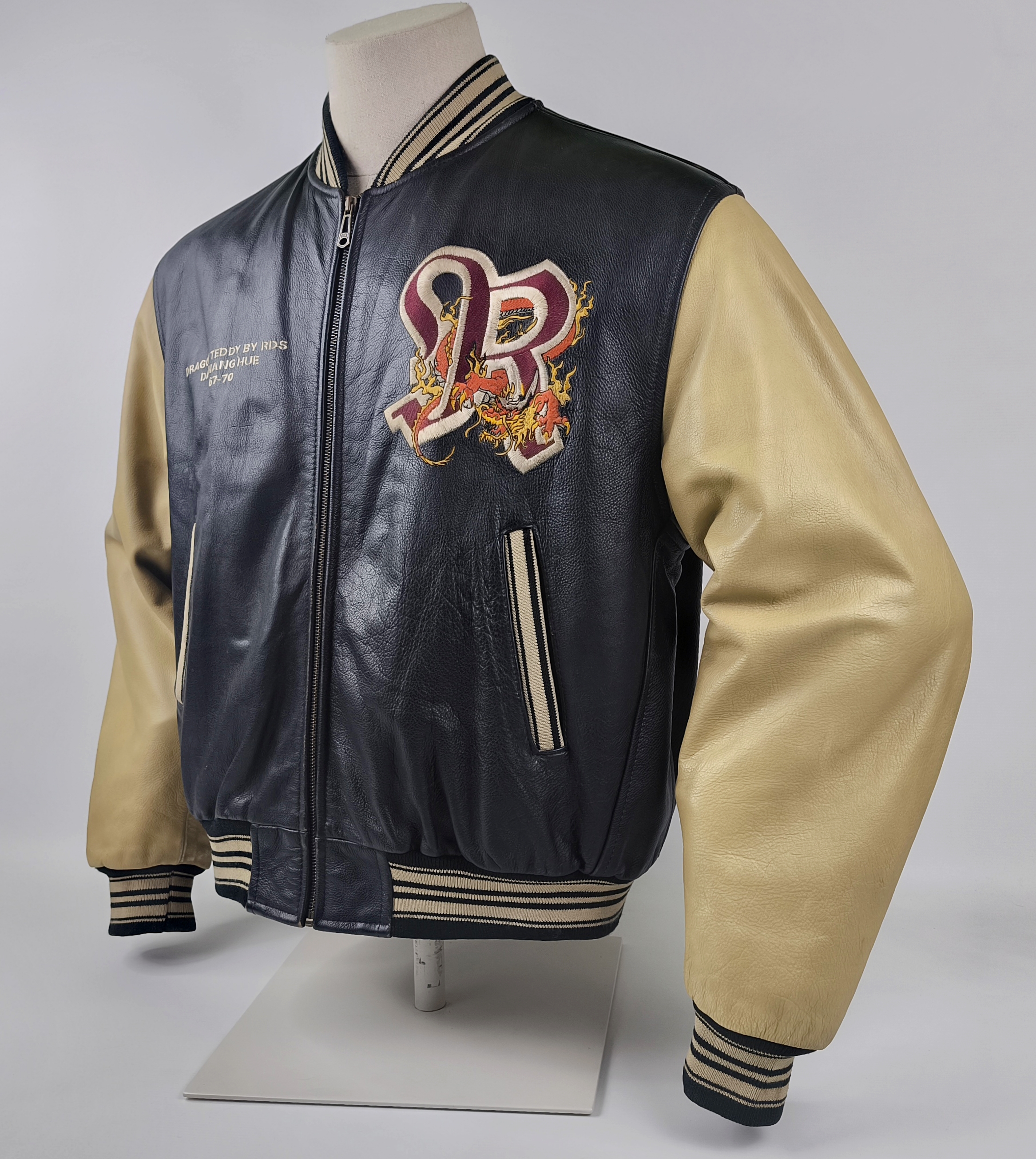 Redskins Lederjacke Dragon Teddy Drachen Gr. XL (L) schwarz creme