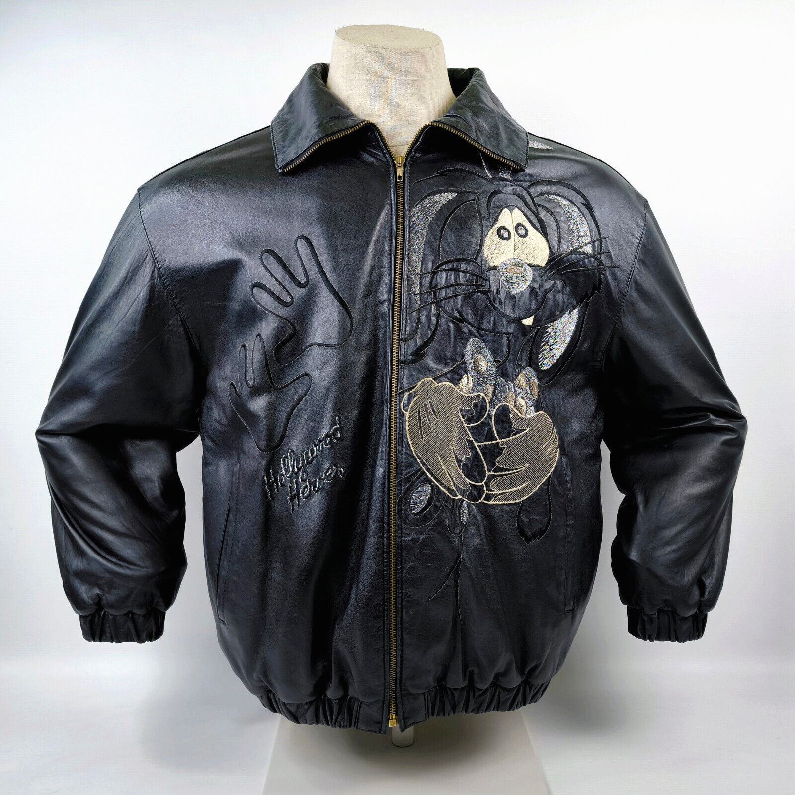 Iceberg Lederjacke schwarz "Hollywood Heroes" Gr. L / XL vintage 90er