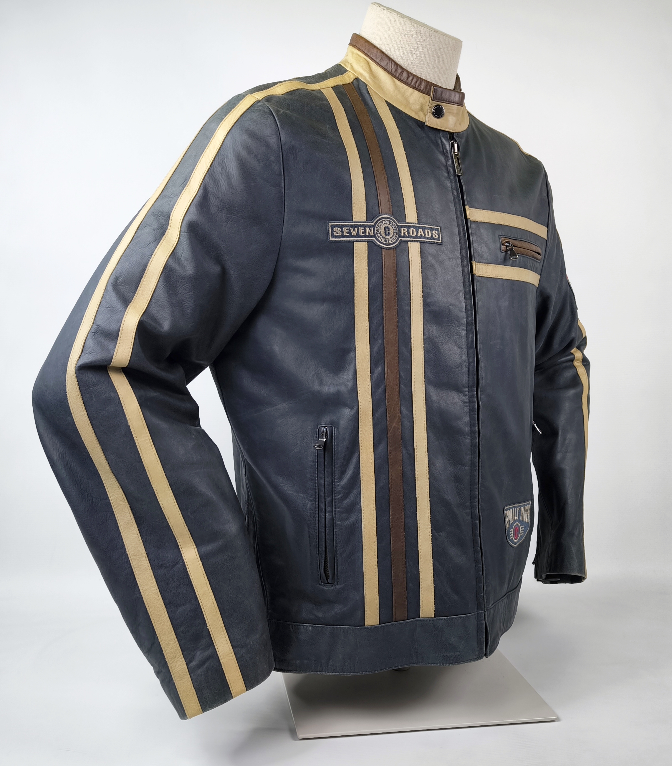 Chevignon Lederjacke Seven Roads Asphalt Rider Gr. XXL (XL) Biker blaugrau