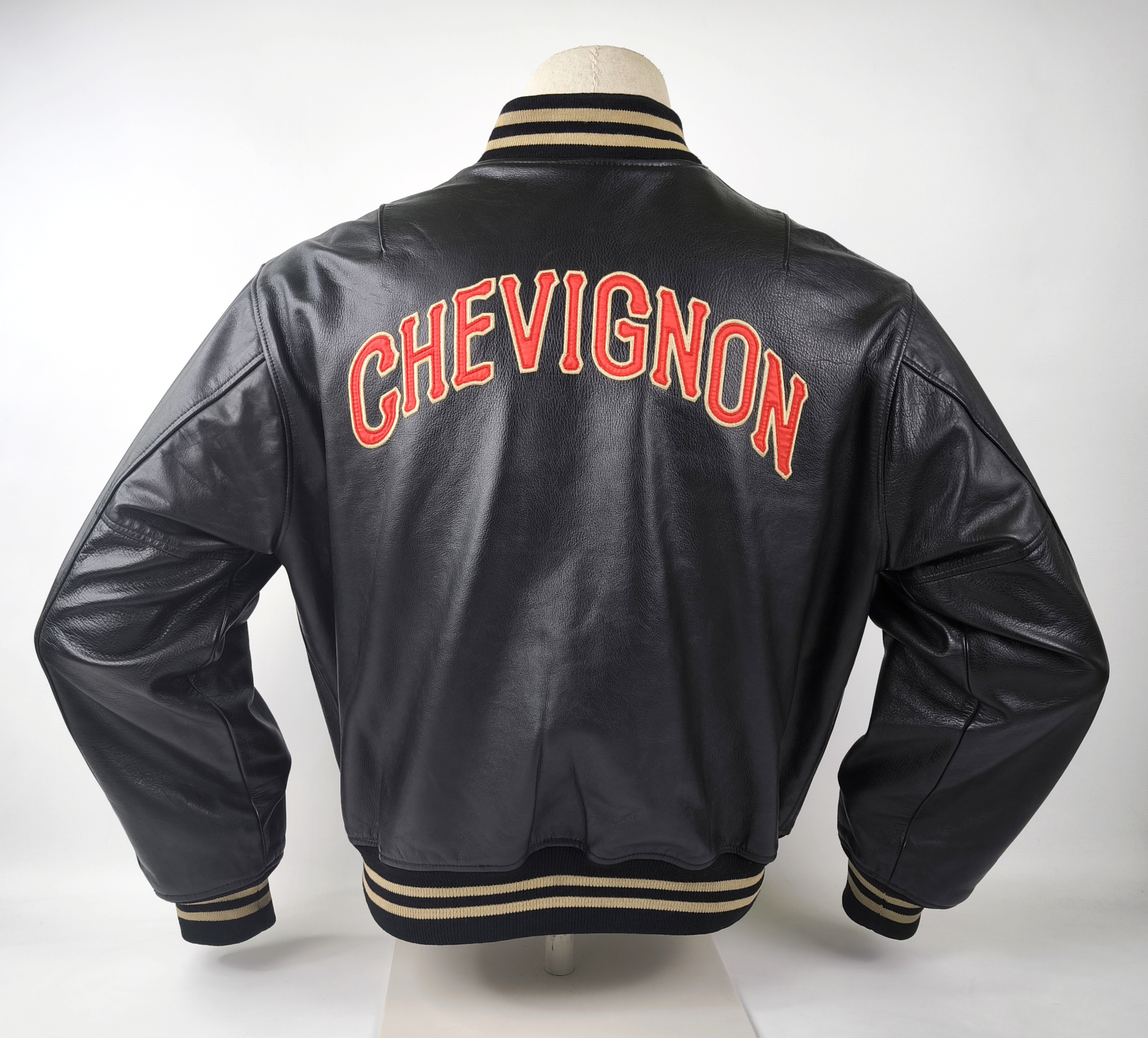 Chevignon Lederjacke schwarz Gr. XL (L) vintage 90s großes Rückenlogo