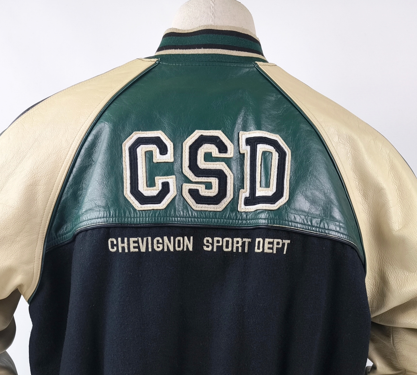 Chevignon Jacke College CSD Sport Dept Gr. XL (L) schwarz creme Wolle Leder Mix