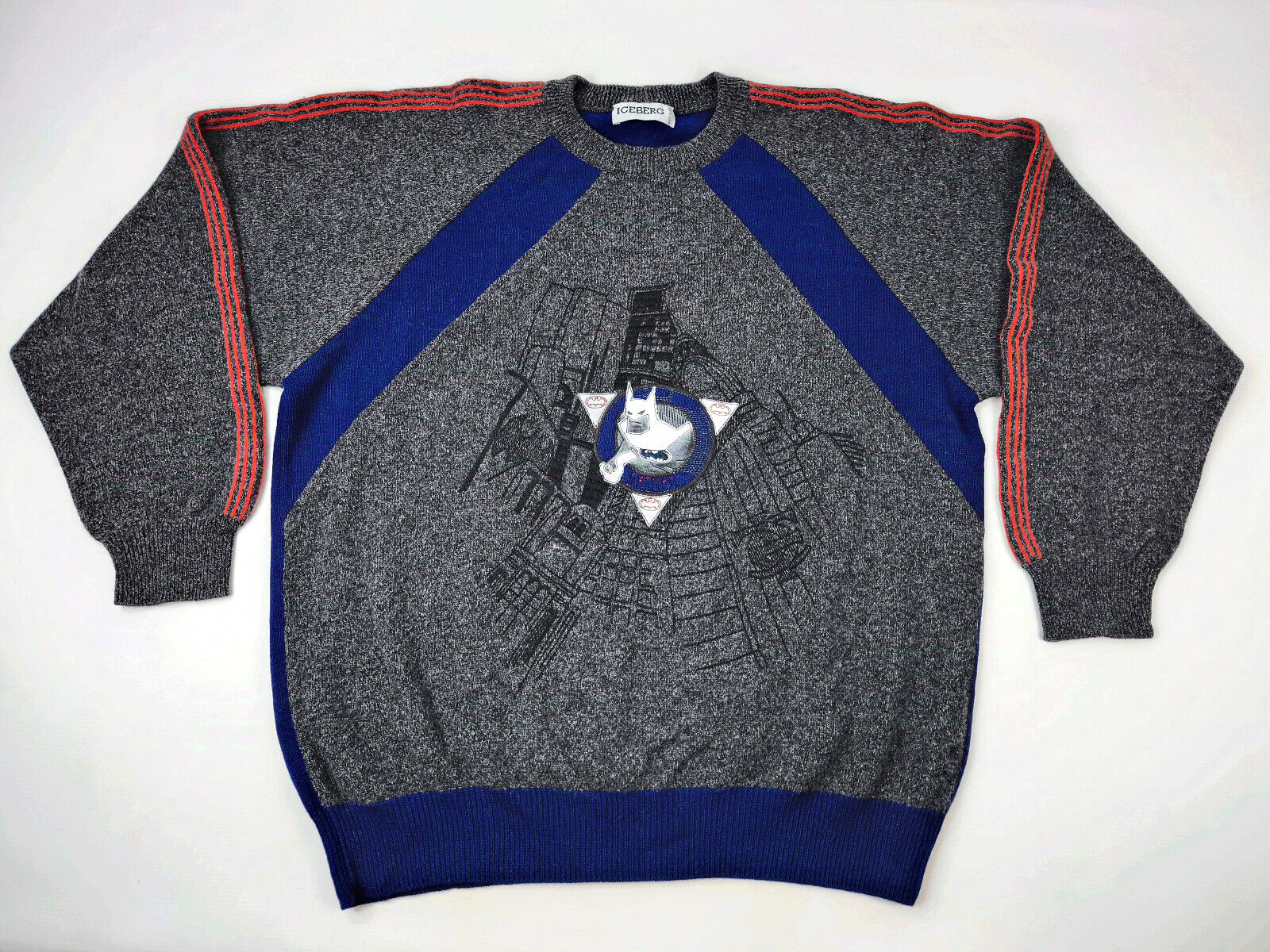 Iceberg Pullover Batman Gr. VI (XL) dunkelblau grau vintage 90s