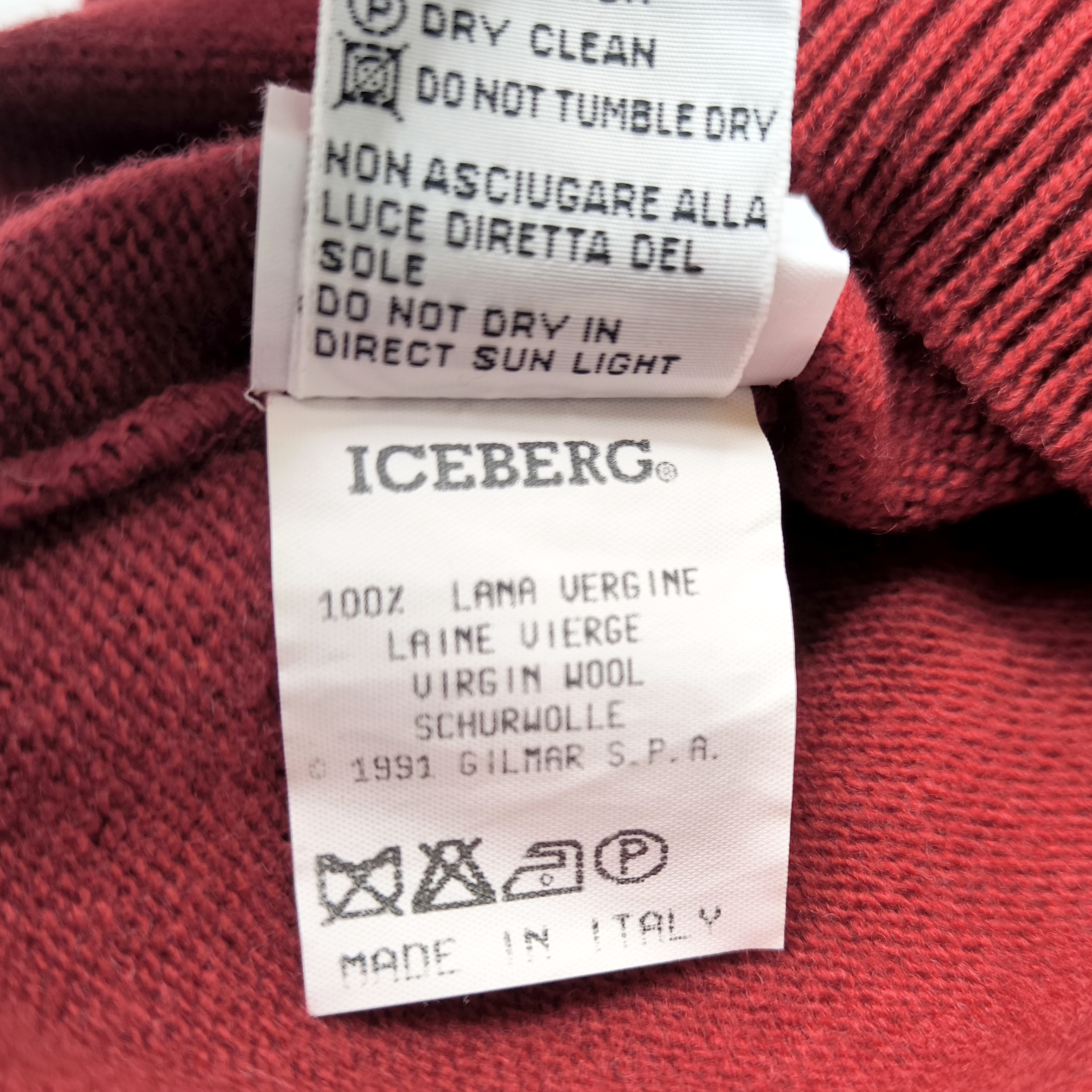 Iceberg Strick Pullover Joker Ice of Hearts Gr III (M) Italy vintage 90s weinrot