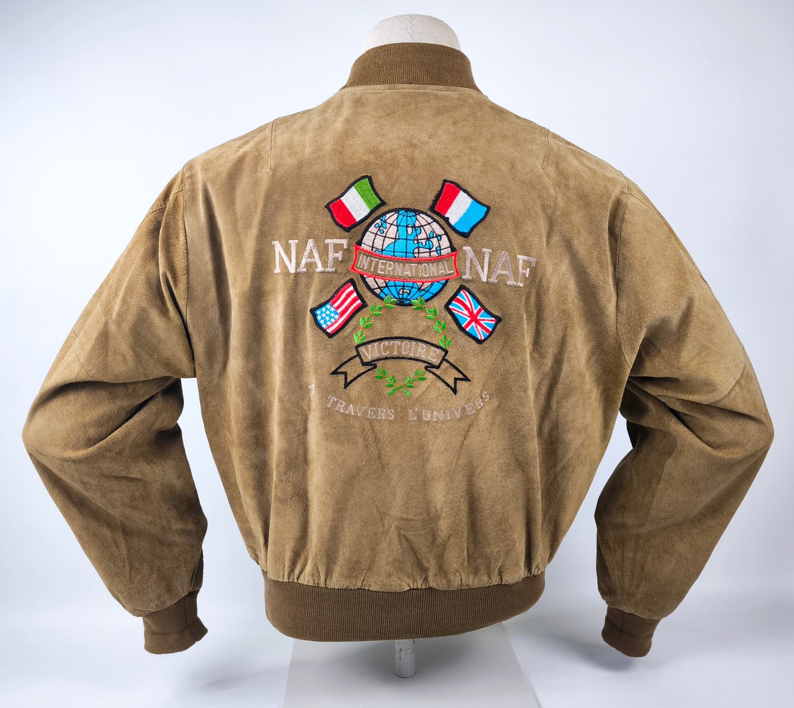 Naf Naf Lederjacke hellbraun Gr. 0 (L) Wildleder vintage 80`s / 90`s Rückenlogo