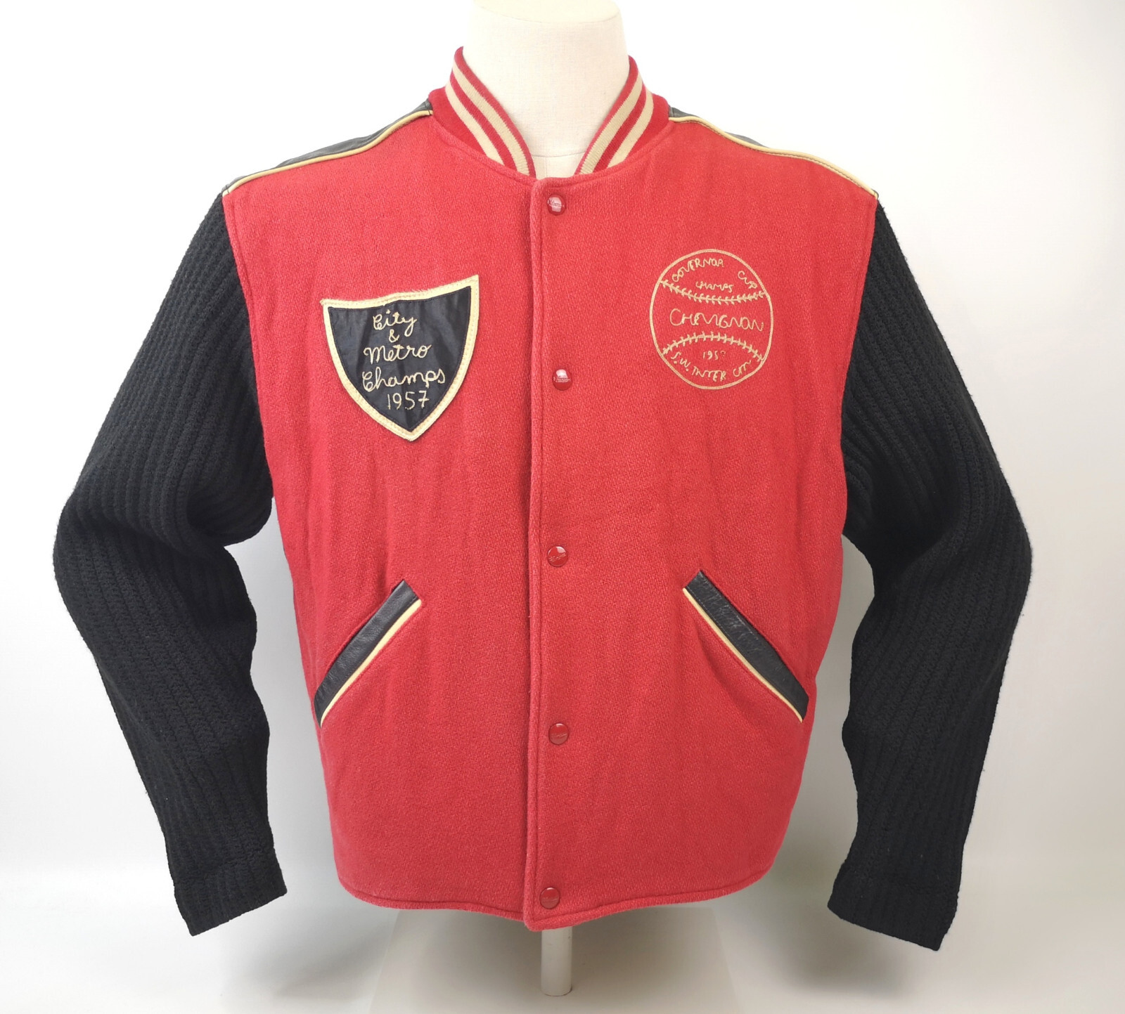 Chevignon Herren Jacke Gr. XL (L) vorn Wolle hinten Daune mit Steppung vintage