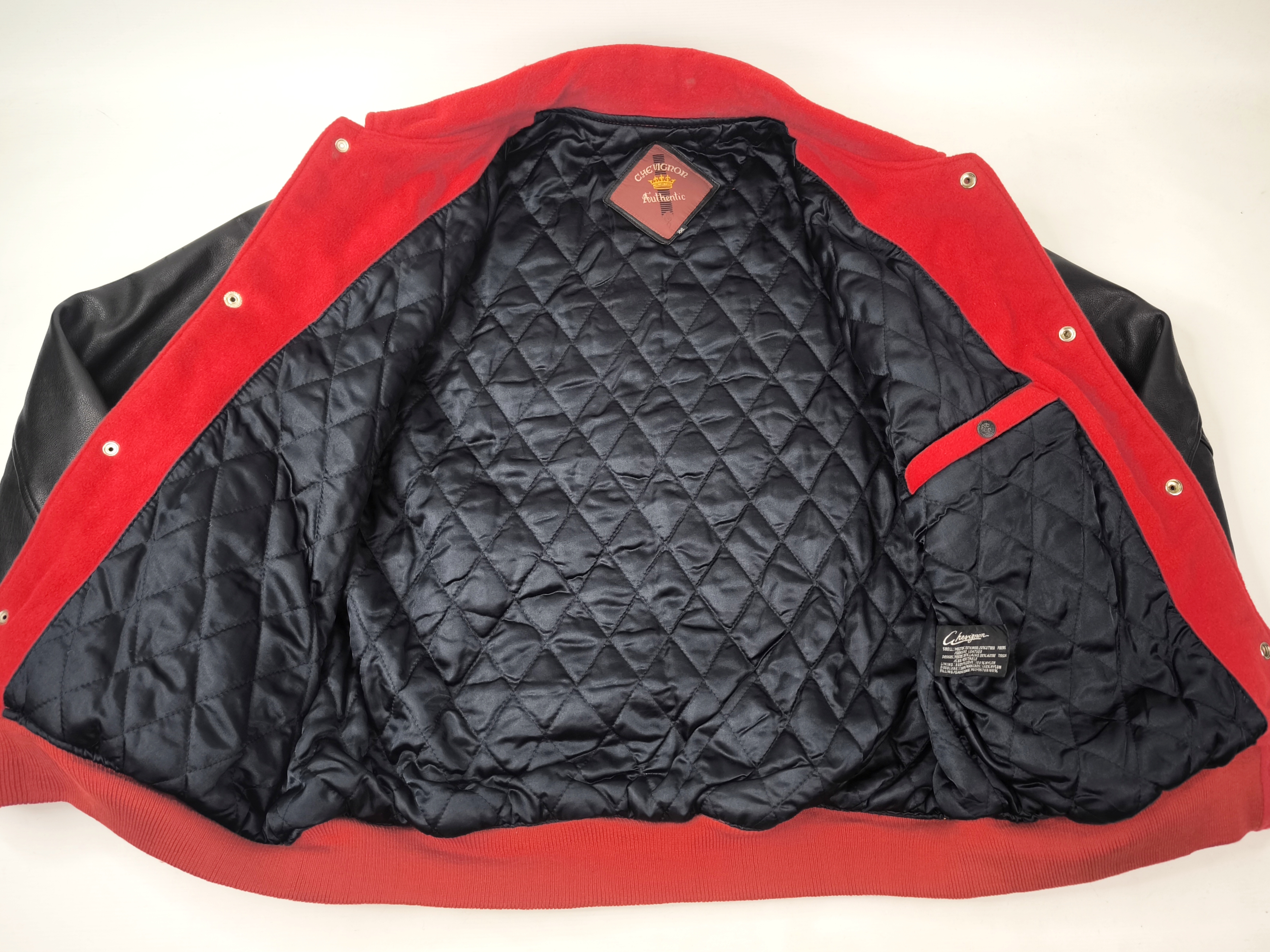 Chevignon Jacke College Bay Winds rot schwarz Gr. XXL (XL) Wolle Leder Mix 80s