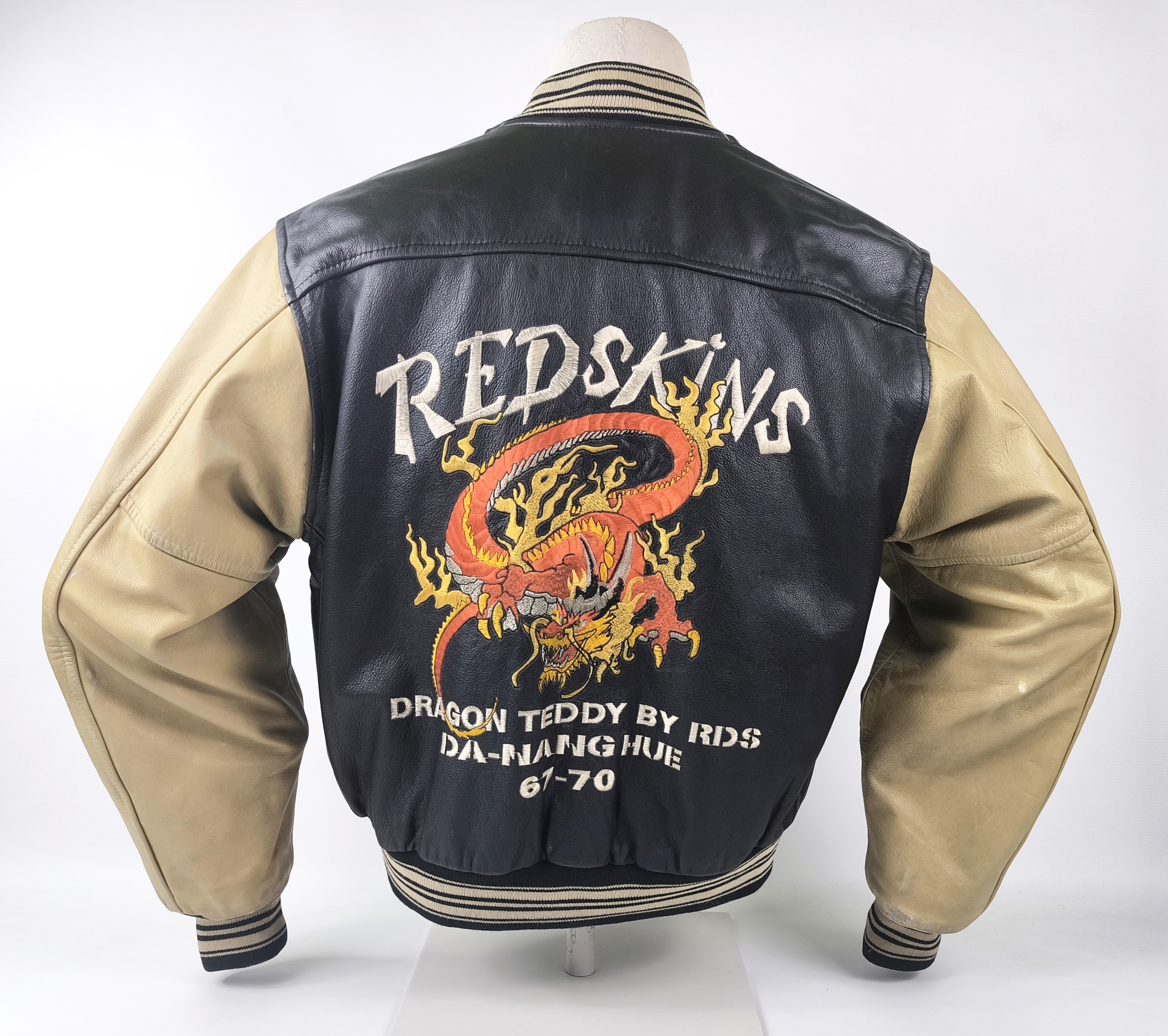 Redskins Lederjacke Dragon Teddy Drachen Gr. XL (L) schwarz creme